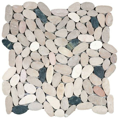 Bati Orient Pebbles Sliced Matte 12" x 12" White Pink Beige Black Natural Stone Mosaic