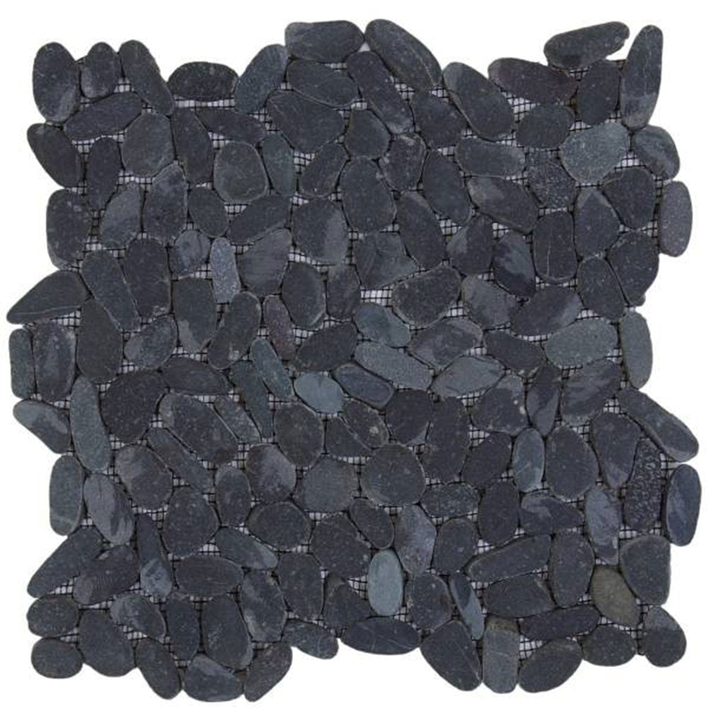 Bati Orient Pebbles Sliced Matte 12" x 12" Black Matte Natural Stone Mosaic