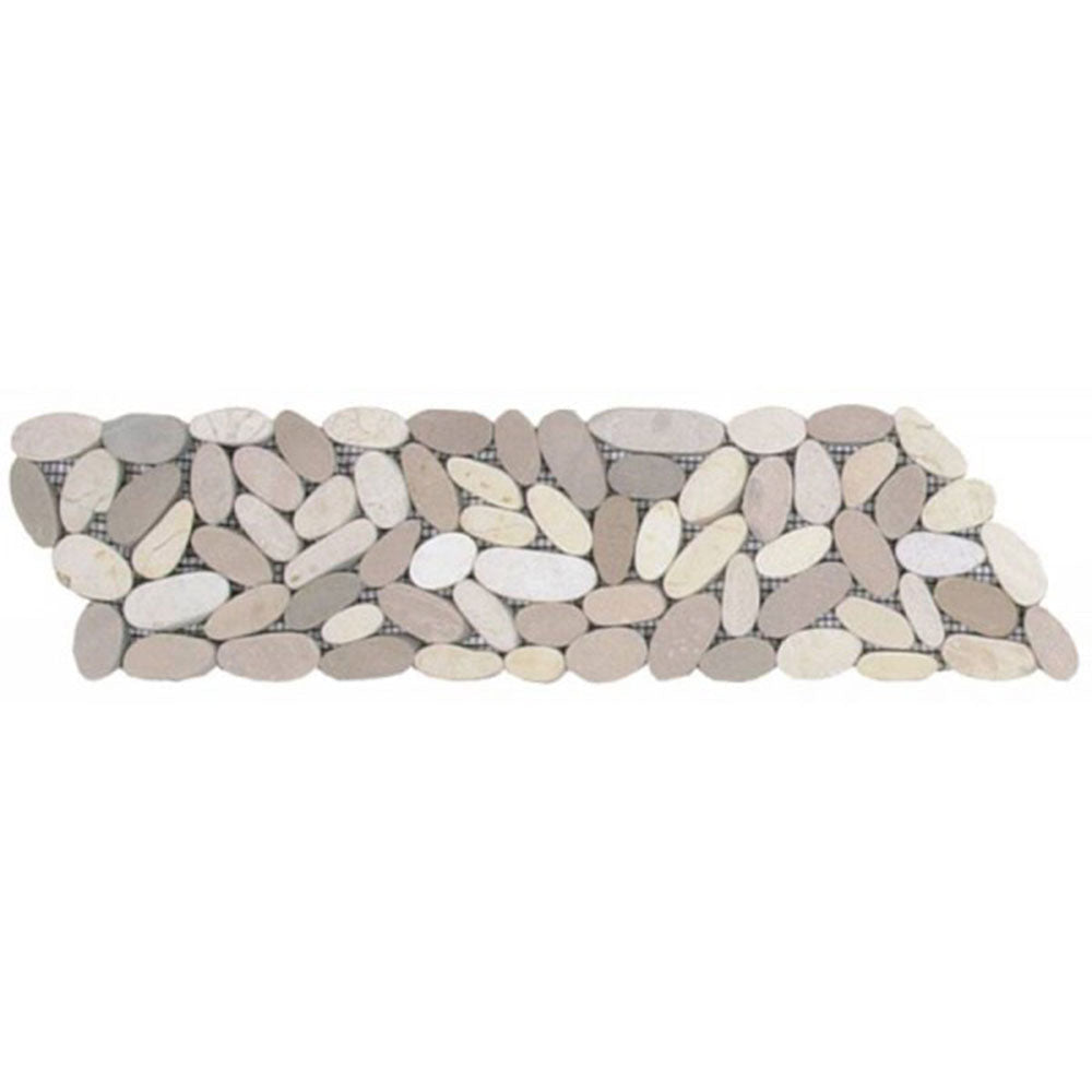 Bati Orient Pebbles Sliced Matte 4" x 12" White Beige Natural Stone Mosaic