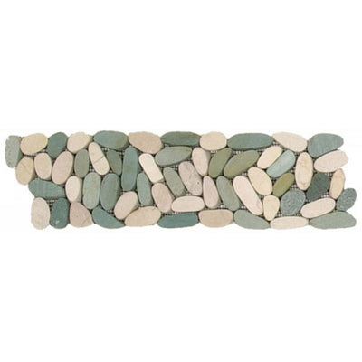 Bati Orient Pebbles Sliced Matte 4" x 12" White Green Natural Stone Mosaic