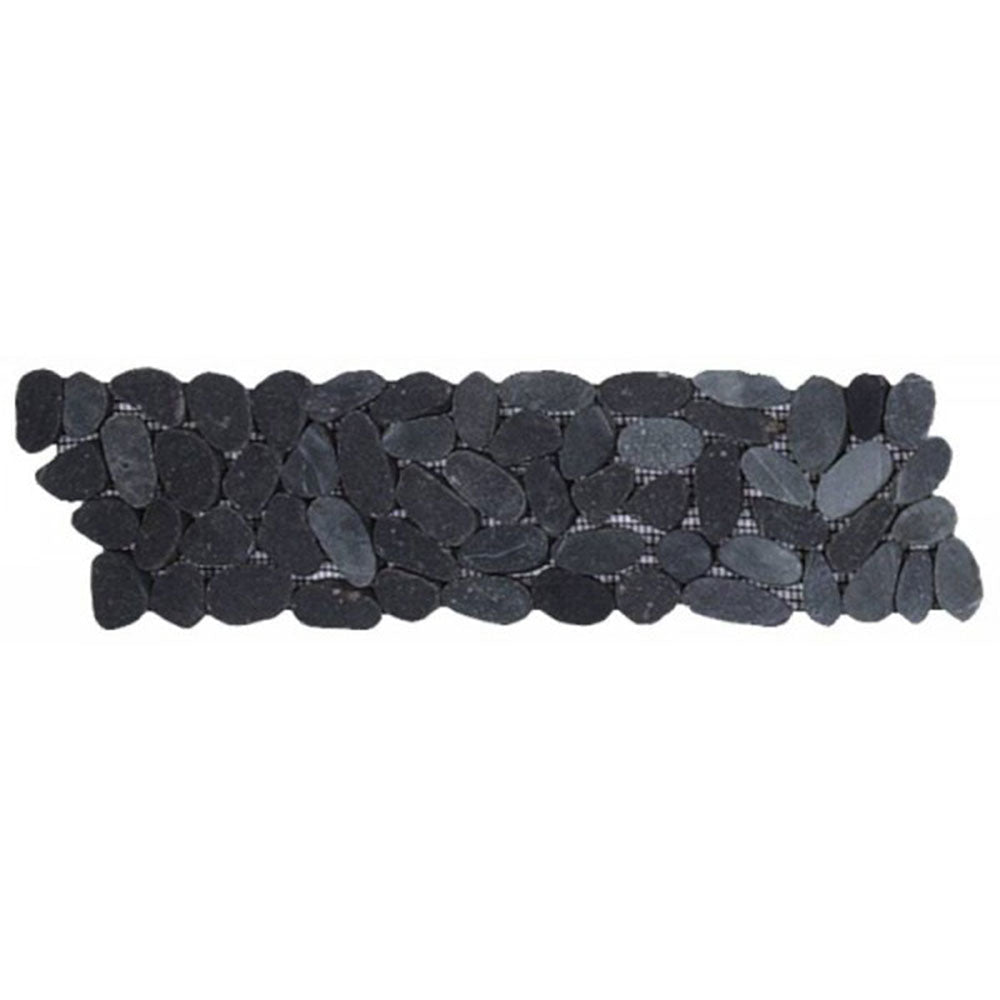 Bati Orient Pebbles Sliced Matte 4" x 12" Black Natural Stone Mosaic