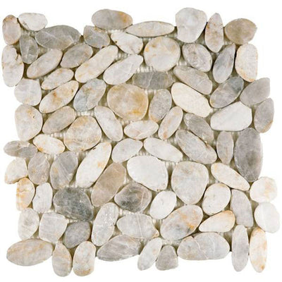 Bati Orient Pebbles Sliced Polished 12" x 12" White Natural Stone Mosaic