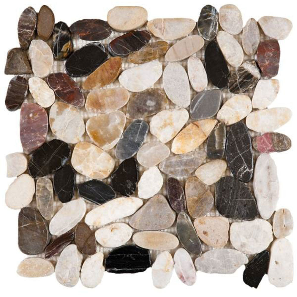 Bati Orient Pebbles Sliced Polished 12" x 12" Mix Natural Stone Mosaic