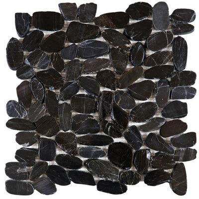 Bati Orient Pebbles Sliced Polished 12" x 12" Black Polished Natural Stone Mosaic