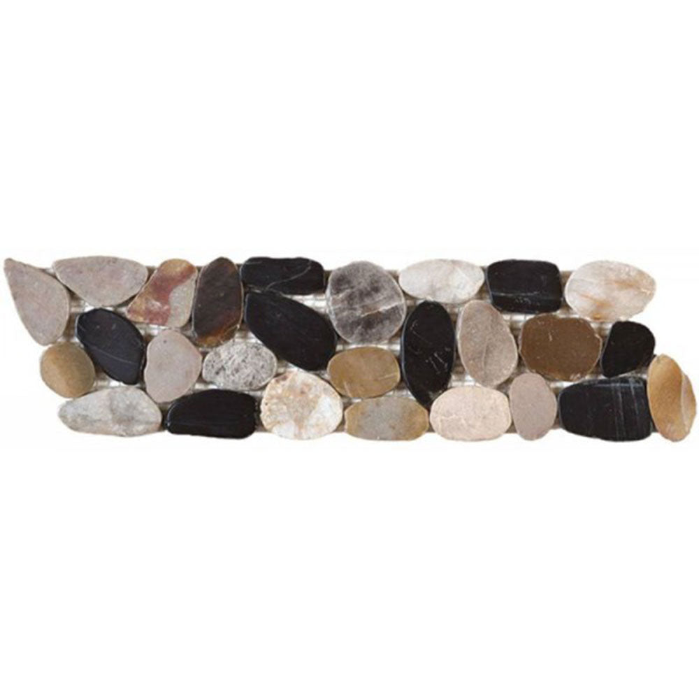 Bati Orient Pebbles Sliced Polished Border 4" x 12" Mix Natural Stone Mosaic