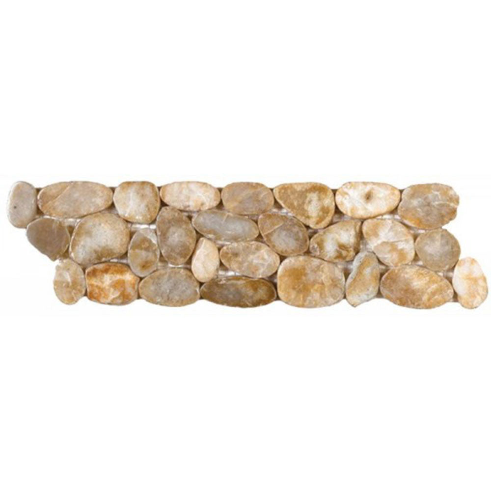Bati Orient Pebbles Sliced Polished Border 4" x 12" Beige Natural Stone Mosaic