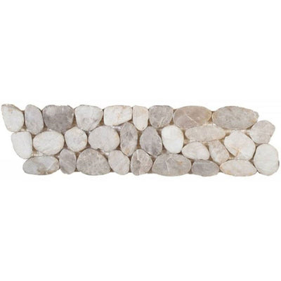 Bati Orient Pebbles Sliced Polished Border 4" x 12" White Natural Stone Mosaic
