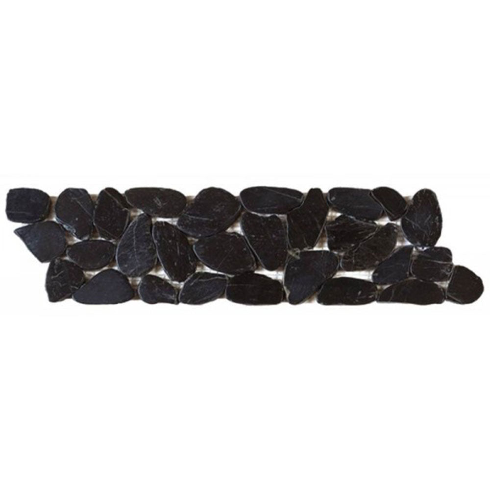 Bati Orient Pebbles Sliced Polished Border 4" x 12" Black Natural Stone Mosaic