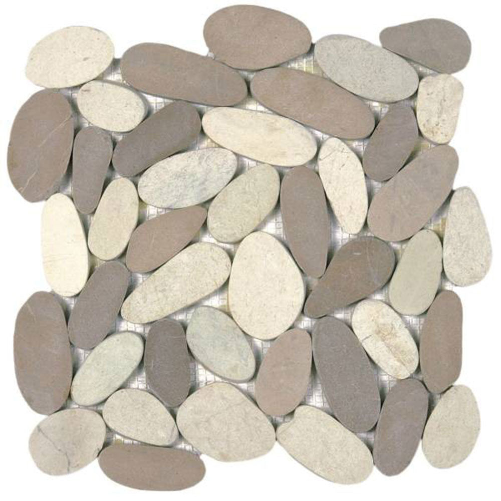 Bati Orient Pebbles Sliced XL 12" x 12" Mix White Beige Natural Stone Mosaic
