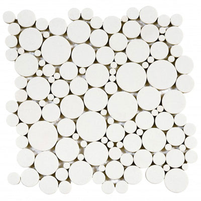Bati Orient Round Mosaic Reconstituted 12" x 12" White Mosaic