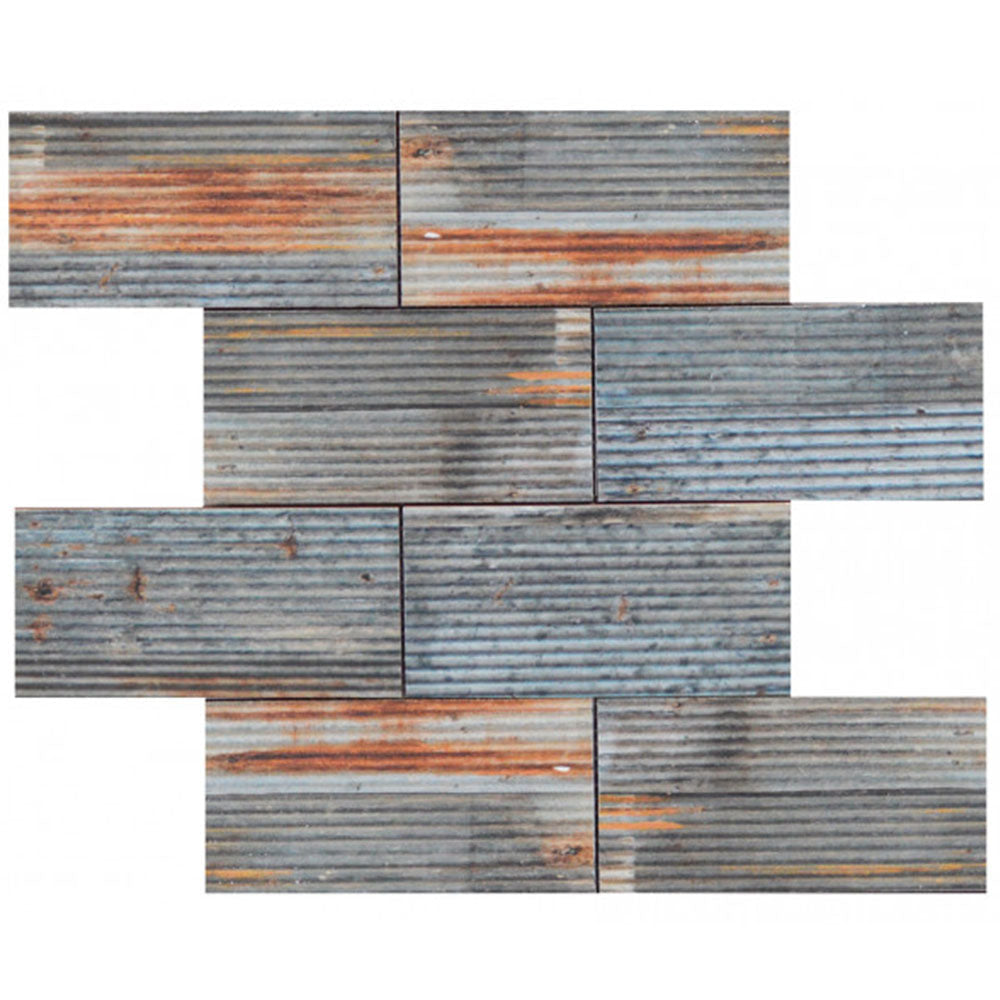 Bati Orient Rust Industrial 11.8" x 11.4" Linear Relief Pattern Ceramic Mosaic
