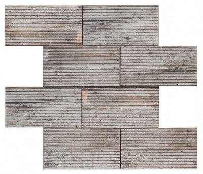 Bati Orient Silver Industrial Linear Relief 11.4" x 11.4" Silver Ceramic Mosaic