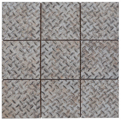 Bati Orient Silver Industrial Relief 11.8" x 11.8" Silver Ceramic Mosaic