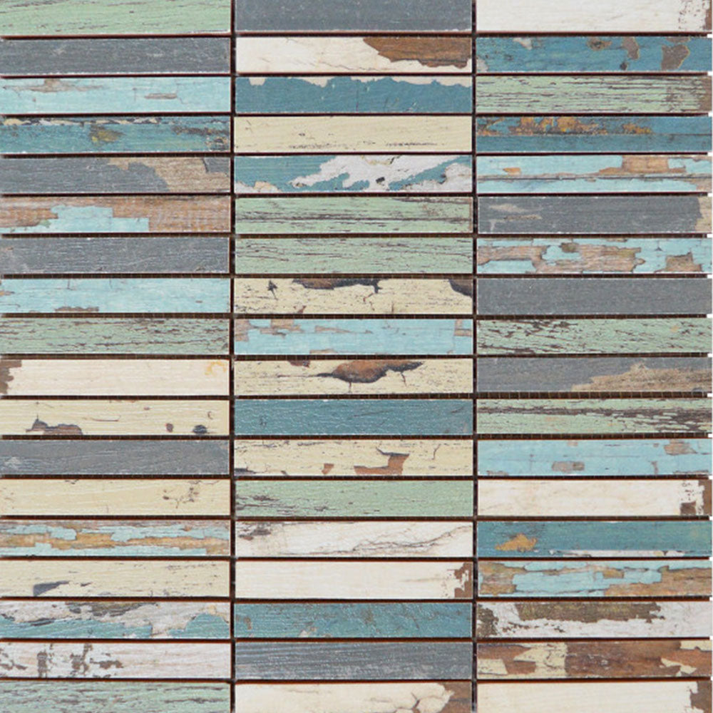 Bati Orient Wood Rectangles 11.8" x 11.8" Beige | Blue Ceramic Mosaic