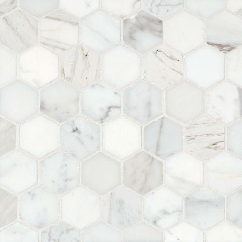 Bedrosians Calacatta Hexagon 12" x 12" Marble Mosaic Calacatta