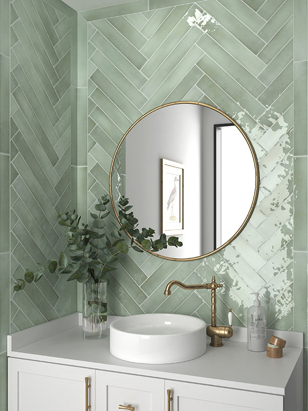 MIR Mosaic Cire 2.6" x 16" Ceramic Tile Mint