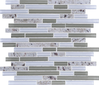 Daltile Granite Radiance Linear 12" x 13.75" Kashmir White Blend Stone & Glass Mosaic
