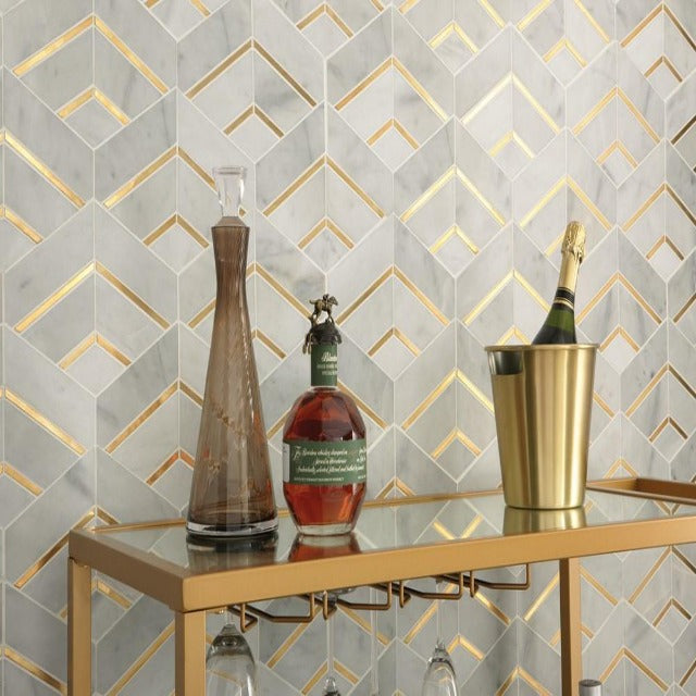 Daltile Lavaliere 12" x 14" Alluring White Brass Natural Stone Mosaic
