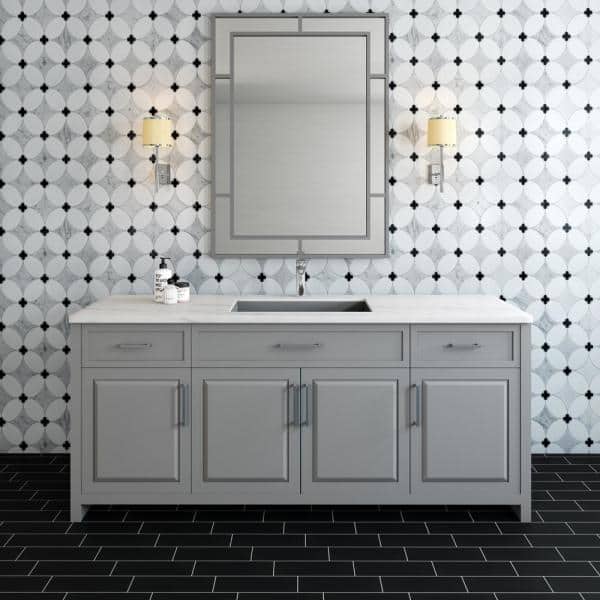Daltile Lavaliere 14" x 14" Carrara Thassos Black Antique Mirror Natural Stone Mosaic