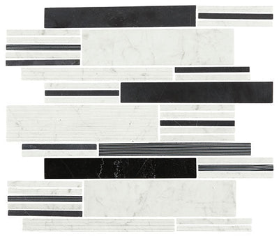 Daltile Marble Modern Linear 12" x 12" Marble Black | White Polished Marble Mosaic