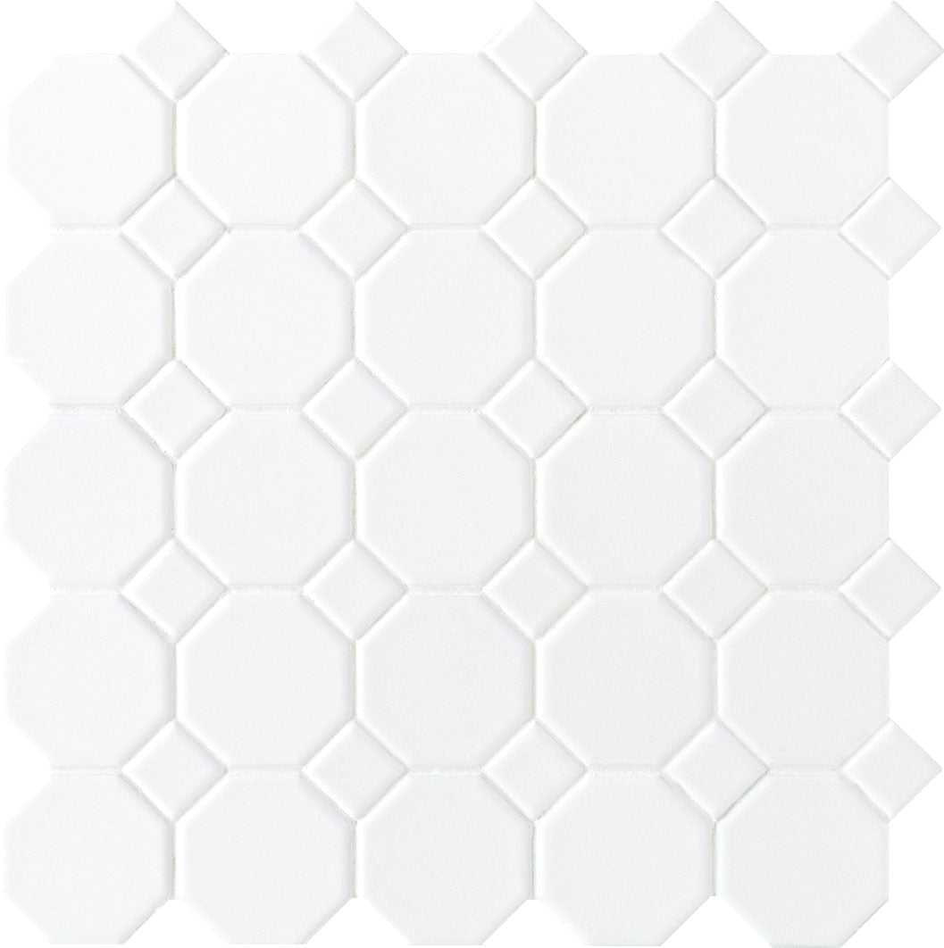 Daltile Octagon & Dot 12" x 12" White Octagon/Gloss Gray Ceramic Mosaic