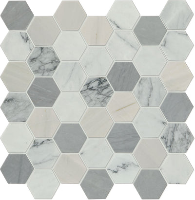 Daltile Raine 2" HEX 12" x 12" Cirrus Storm Hexagon Mosaic Marble Mosaic