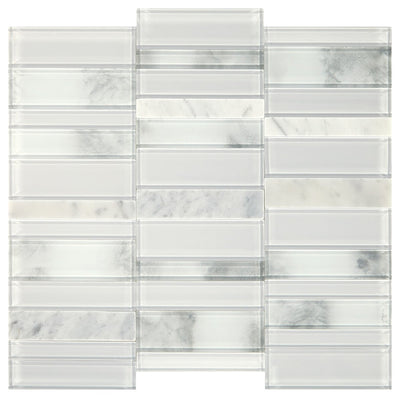 Daltile Simplystick Mosaix 11.81" x 11.81" Carrara White And Glass Blend Stone & Glass Mosaic