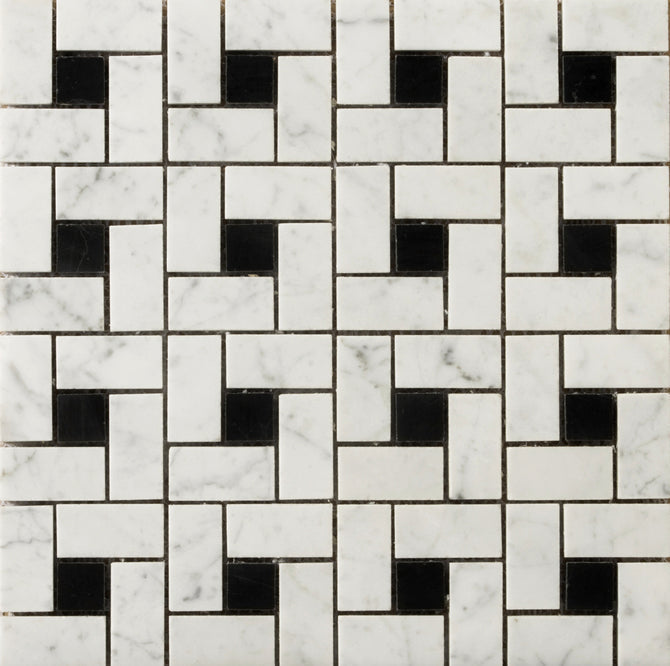 Emser Bianco Gioia 12" x 12" Bianco Gioia Black Marble Mosaic