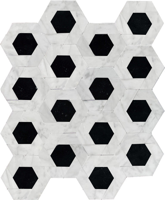 Emser Bizou 11" x 13" White | Black Marble Mosaic