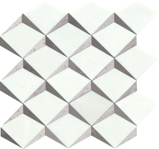 Emser Bizou 13" x 13" White | Taupe Marble Mosaic