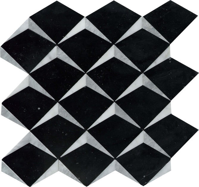 Emser Bizou 13" x 13" Black | White Marble Mosaic