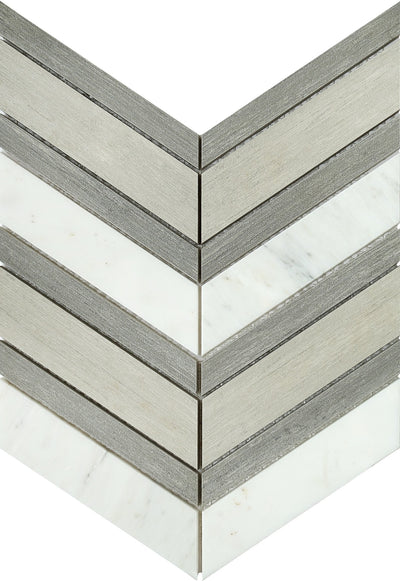 Emser Intrigue 12" x 14 " Gray Chev Marble Mosaic