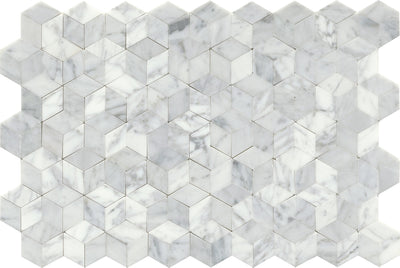 Emser Link 12" x 18" White Cube Marble Mosaic