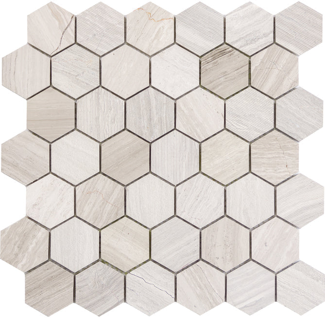 Emser Metro 12" x 12" Gray Hexagon Mix Limestone Mosaic
