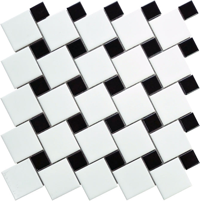 Emser Spin 11" x 11" White | Black Porcelain Mosaic