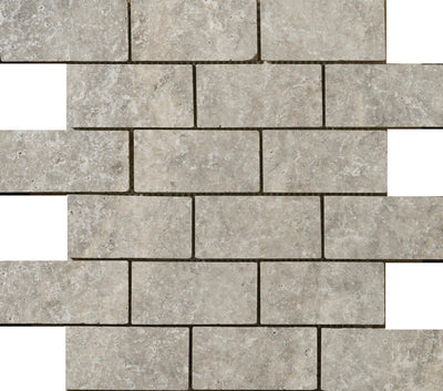 Emser Trav Ancient Tumbled 12" x 12" Silver Travertine Mosaic