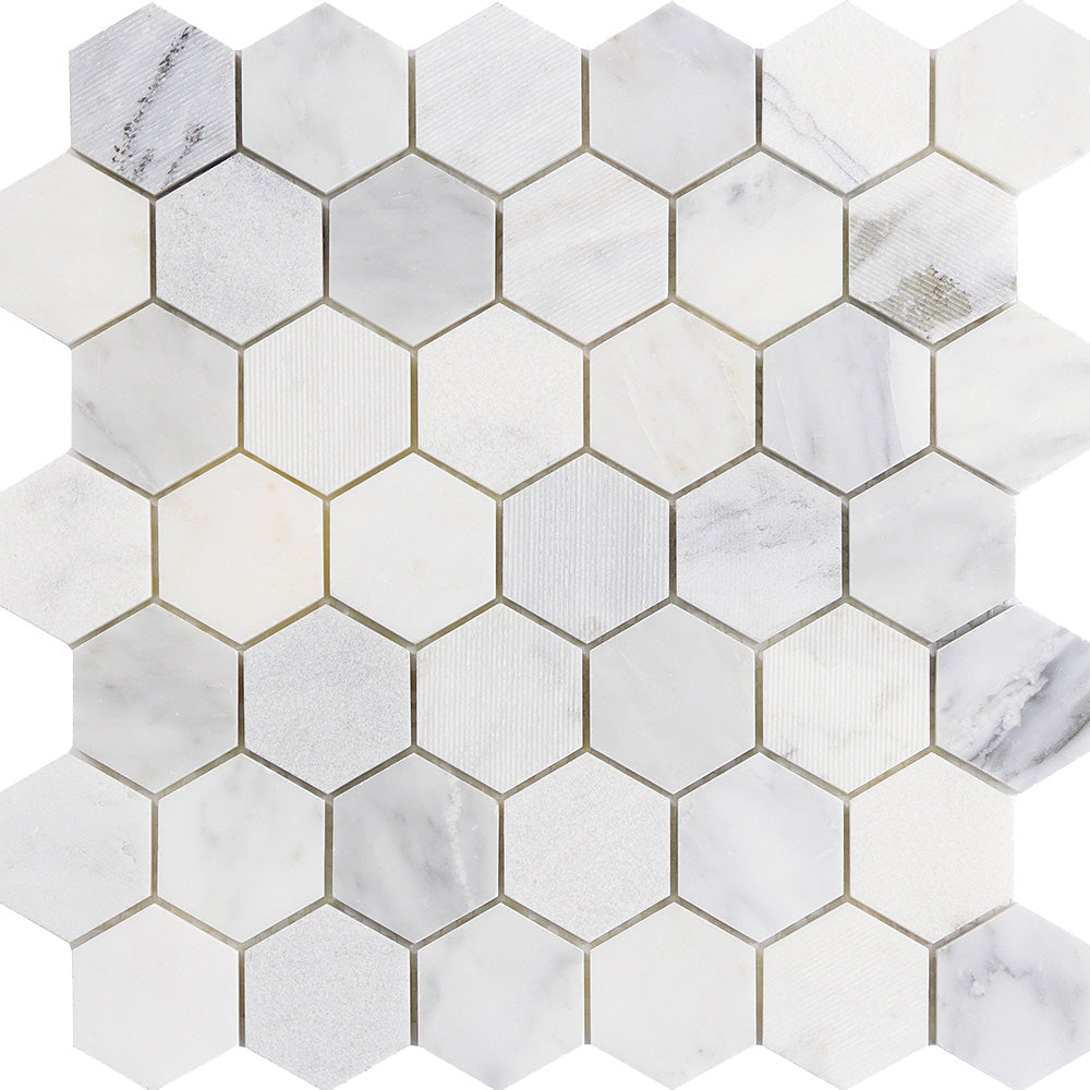 Emser Winter Frost 12" x 12" Winter Frost Hexagon Mix 2 Marble Mosaic