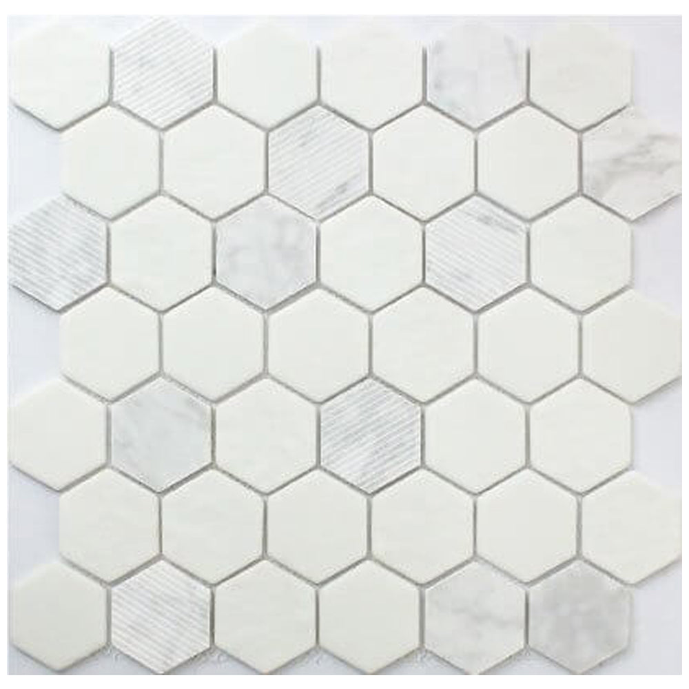 Roca Tile Rockart Hexagon 12" x 12" Natural Stone & Glass Mosaic