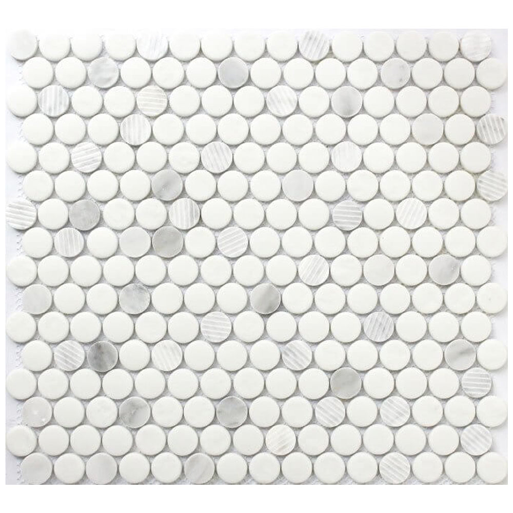 Roca Tile Rockart Penny Round 12" x 12" Natural Stone & Glass Mosaic