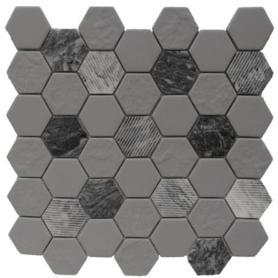 Roca Tile Rockart Hexagon 12" x 12" Natural Stone & Glass Mosaic