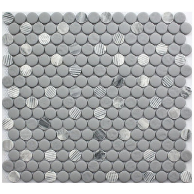 Roca Tile Rockart Penny Round 12" x 12" Natural Stone & Glass Mosaic