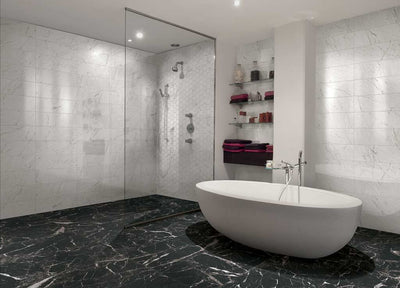 Floors 2000 Marbles Rectified 24" x 48" Porcelain Tile (Special Order) Carrara White Polished