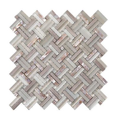 Happy Floors Captiva Double Basketweave 11" x 11" Stone & Glass Mosaic