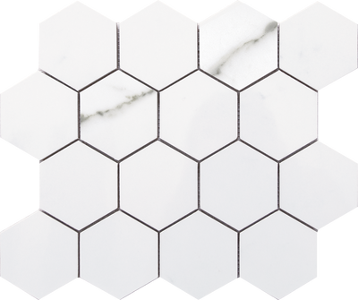Happy Floors Statuario Large Hexagon 11" x 13" Porcelain Mosaic