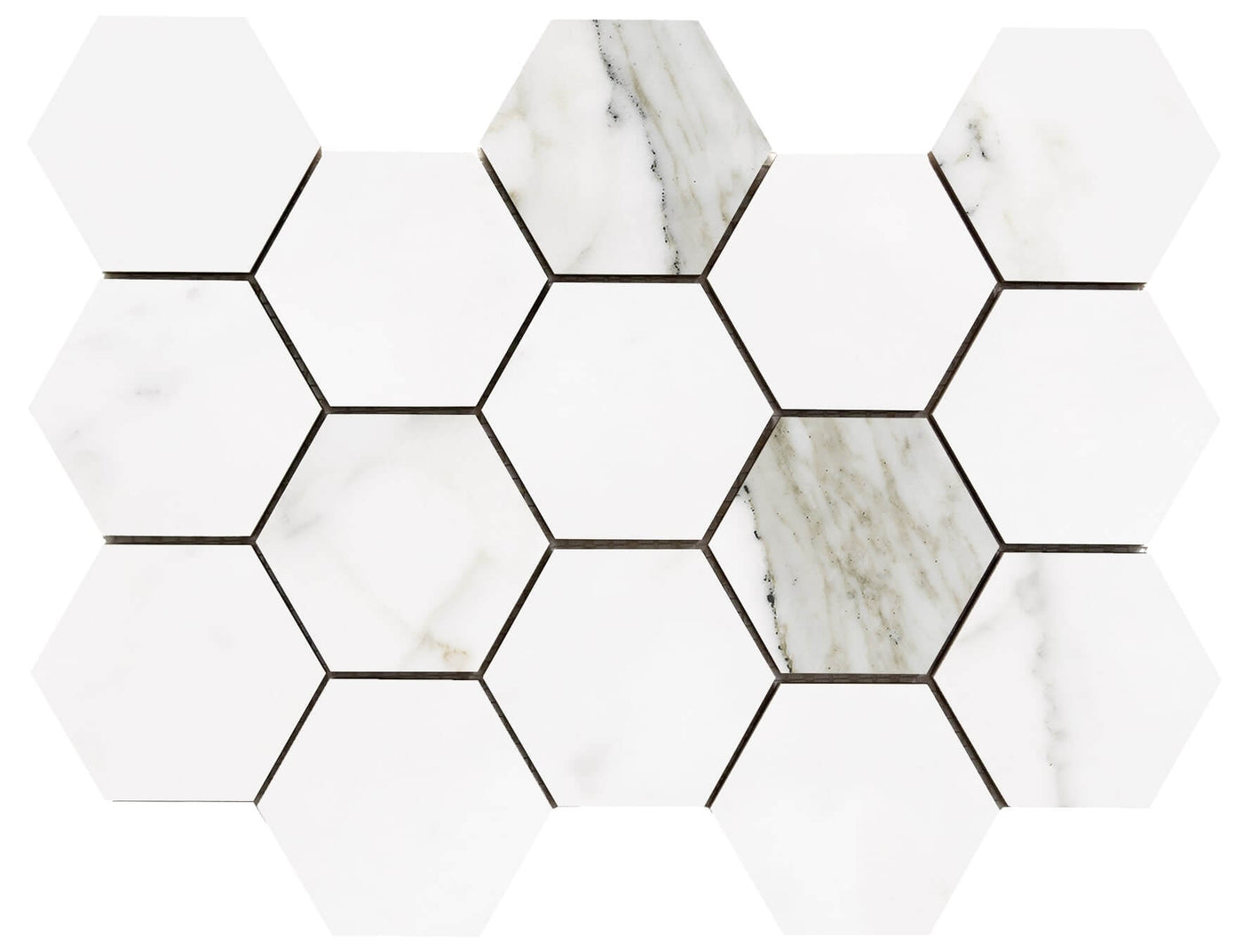 Happy Floors Statuario Luxe Large Hexagon 11" x 13" Porcelain Mosaic