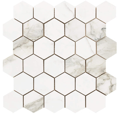 Happy Floors Statuario Luxe Small Hexagon 10.5" x 11" Porcelain Mosaic