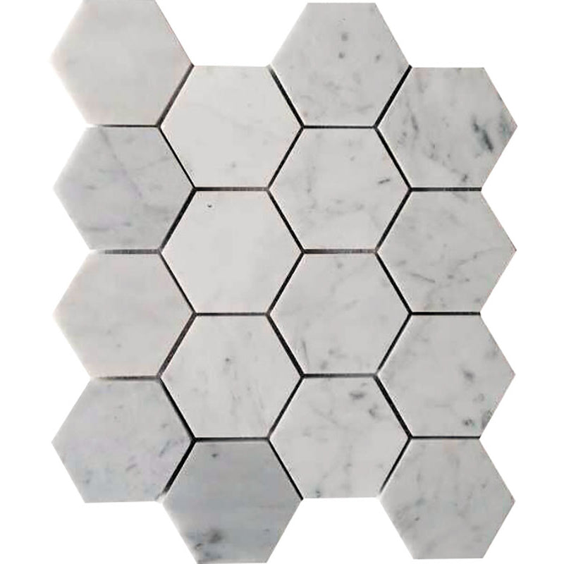 MIR Mosaic Marbella Hexagon 3 x 3 10.6" x 12.2" Marble Mosaic