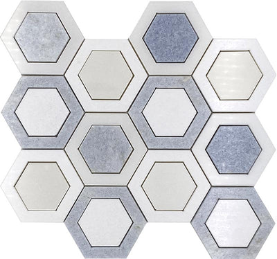 MIR Mosaic Mykonos Hexagon 3 x 3 9.7" x 11.1" Marble Mosaic