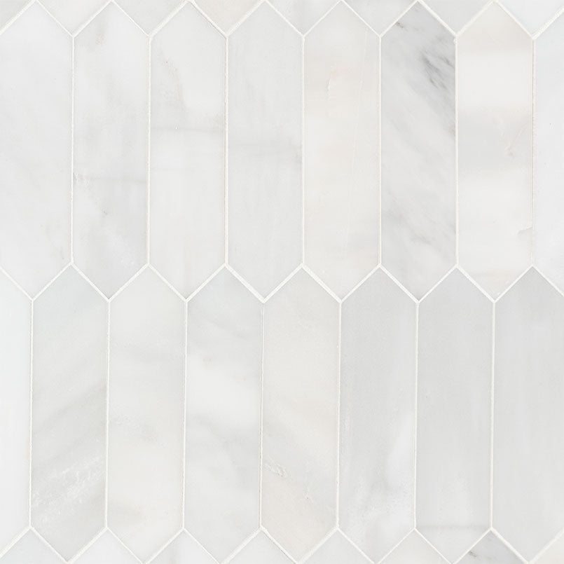MS International Backsplash Tile Picket 3 x 12 11" x 12" Arabescato Venato White Marble Mosaic