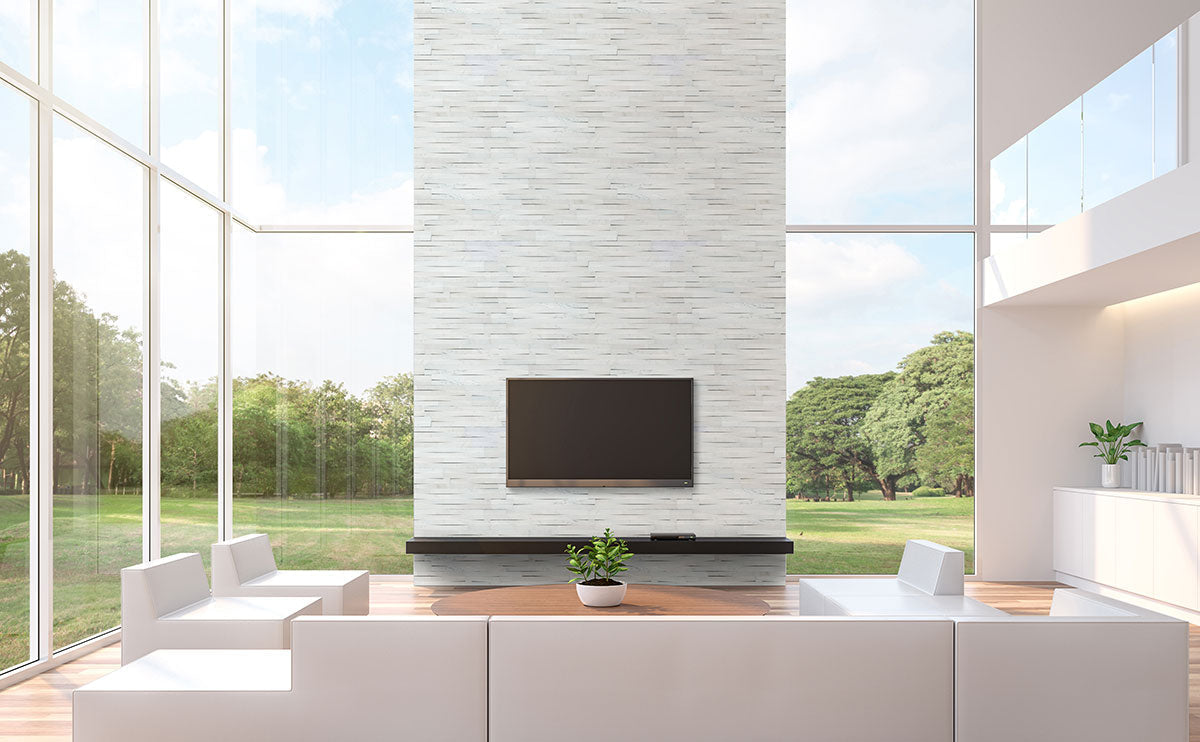 MS International RockMount Stacked Stone Panels 3D Wave 6" x 24" Cosmic White Marble Tile